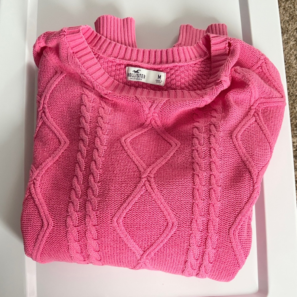 Hollister Women's Vibrant Pink Cable Knit Sweater